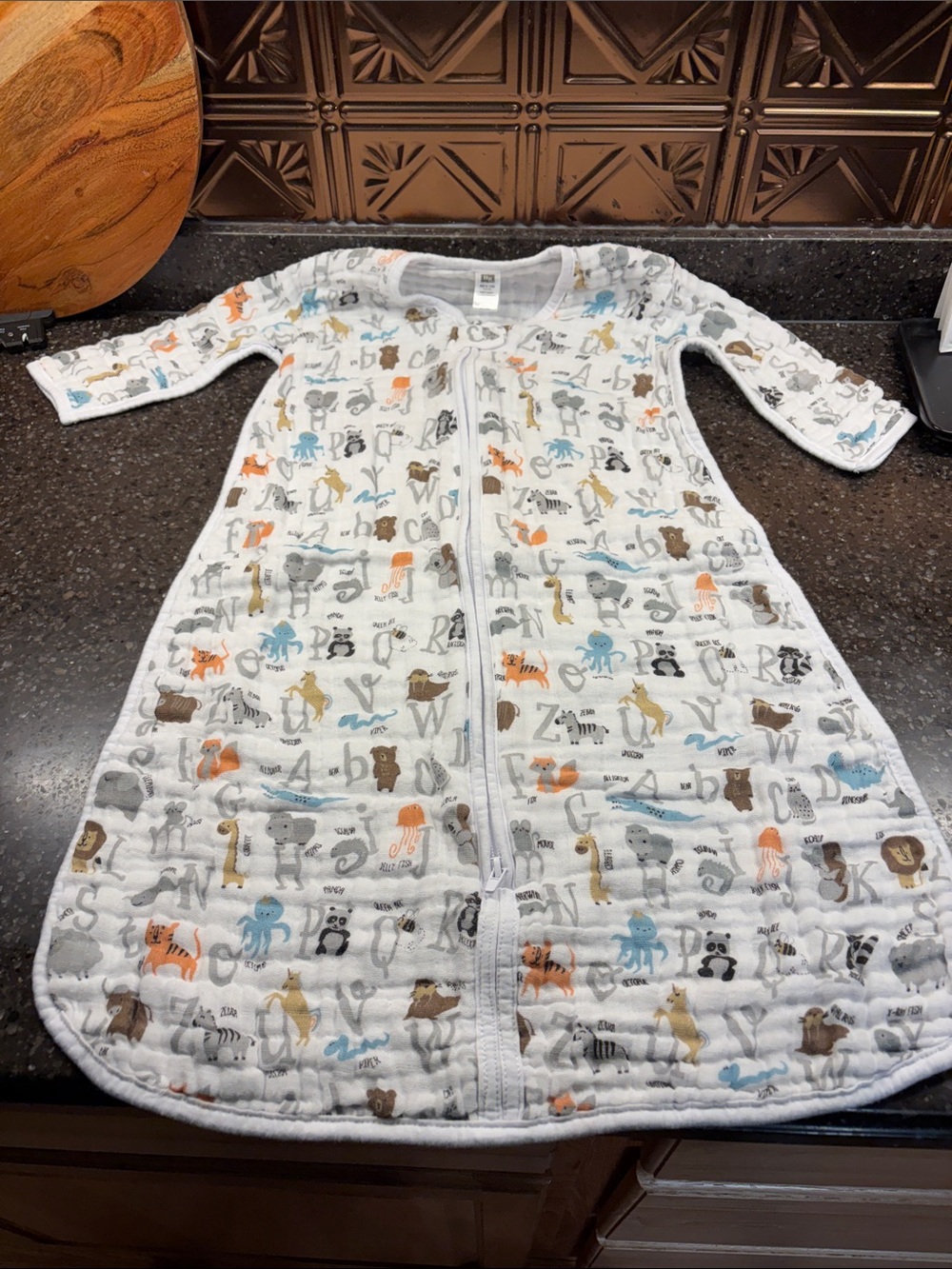 White Animal-Print Kids Sleep Sack with Zip Front